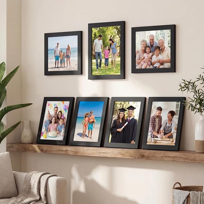 Giftgarden 8x10 Picture Frame Set of 7, Multi Photo Frames for Wall Decor or Tabletop Display, Black