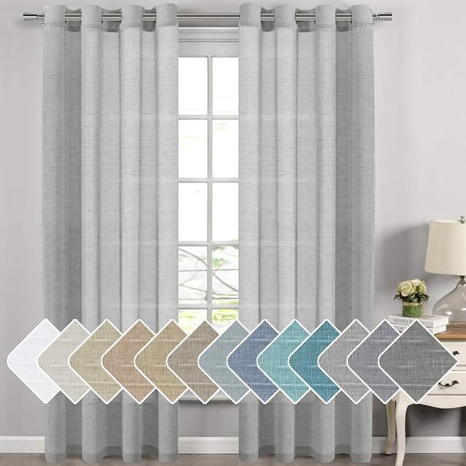H.VERSAILTEX Ultimate Natural Effect Linen Semi-Sheer Curtains,Nickel Grommet Window Curtain Panels for Living Room/Bedroom(Set of 2)