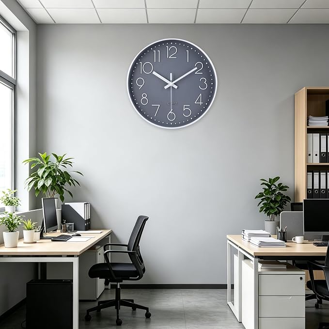 jomparis 16 Inch Gray Large Wall Clock Silent Modern Elegant Decor | Living Room Office Kitchen Dining Room
