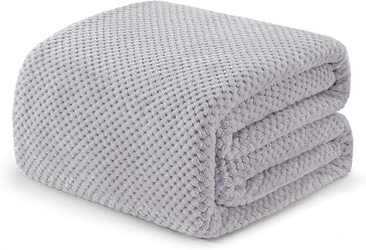 Exclusivo Mezcla Soft Waffle Fleece Bed Blanket King Size, Light Gray | Lightweight Plush Blanket for Bed, Bedroom, Cozy Flannel with Waffle Texture, Stylish Home Decor, All Season, 104x90 Inches