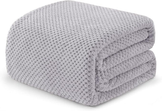 Exclusivo Mezcla Soft Waffle Fleece Bed Blanket Queen Size, Light Gray | Lightweight Plush Blanket for Bed, Bedroom, Cozy Flannel with Waffle Texture, Stylish Home Decor, All Season, 90x90 Inches