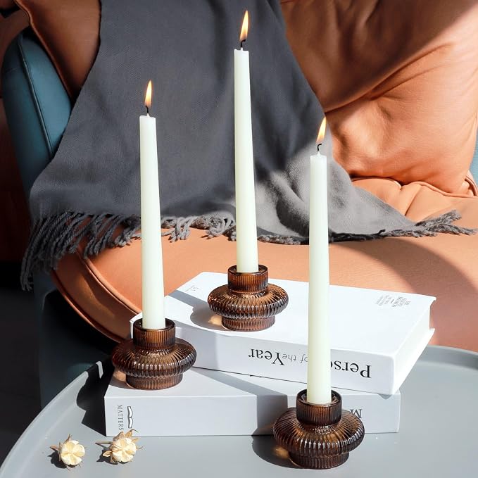 VOHO 18pcs Amber Taper Candle Holders for Table Centerpiece Wedding Party