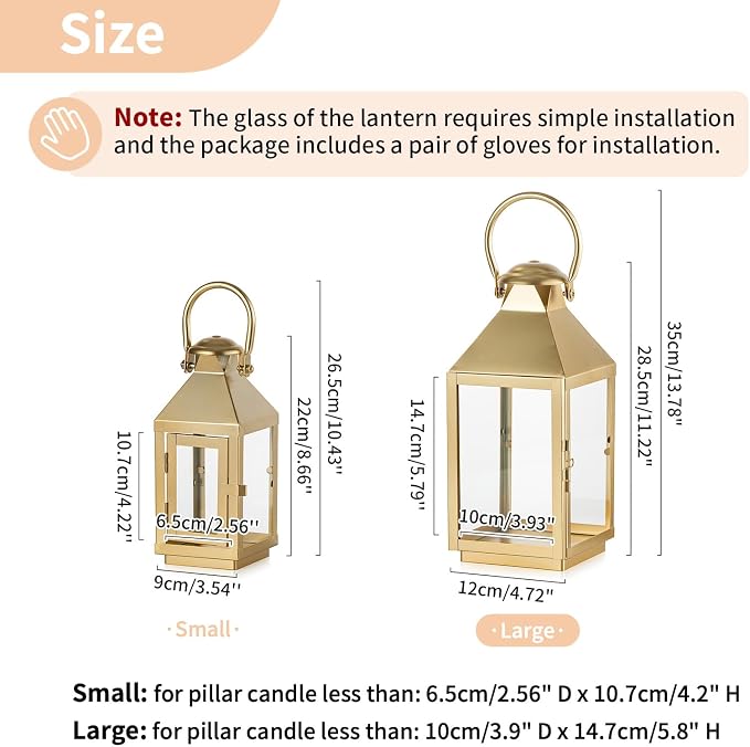 NUPTIO Gold Lanterns Decorative for Wedding, 11.2 Inch Lantern Decor