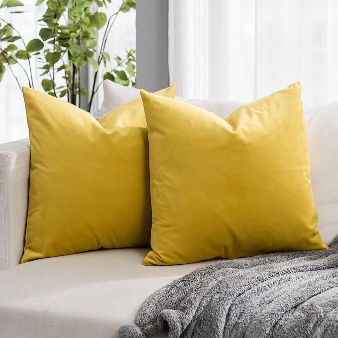 Lemon Soft Velvet Throw Pillow Covers 16x16 inch Set of 2 for Sofa Couch Bed Living Room Decorative Luxury Solid Square Cushion Covers Case with Zipper