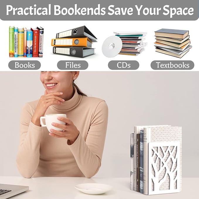 Book Ends-Metal Book End Supports for Bookrack Desk (White, 10 Pair)