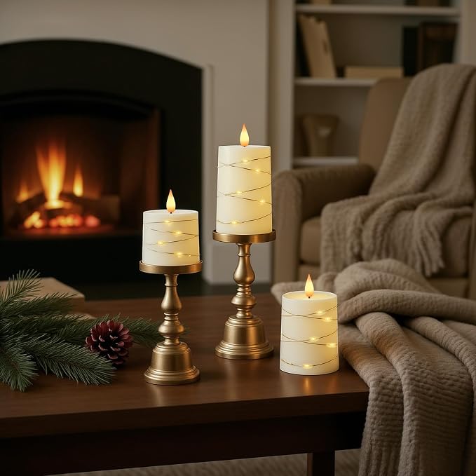 Raycare Ivory Flameless LED Pillar Candles Battery Operated Remote Timer