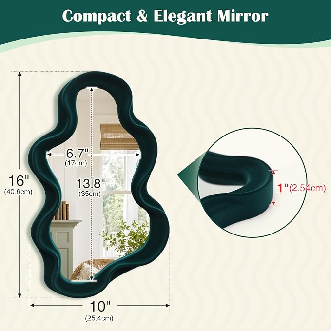 Emerald Green Wavy Wall Mirror Decor for Hallway Entryway, Irregular Cloud-Shaped Small Decorative Mirrors for Home Office Living Room, Modern Hanging Wall Art for Christmas Wedding Gift