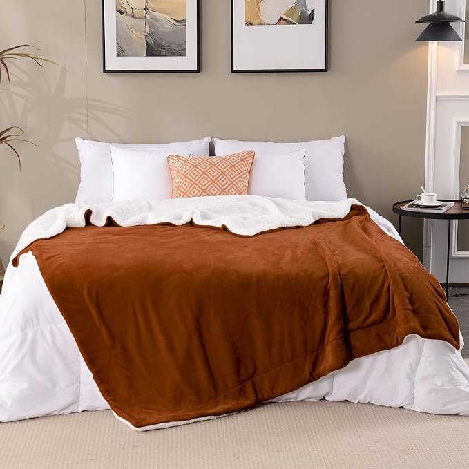 SOCHOW Sherpa Fleece Fall Throw Blanket, Caramel, 60x80 inches | Double-Sided Super Soft Luxurious Plush Blanket Twin Size