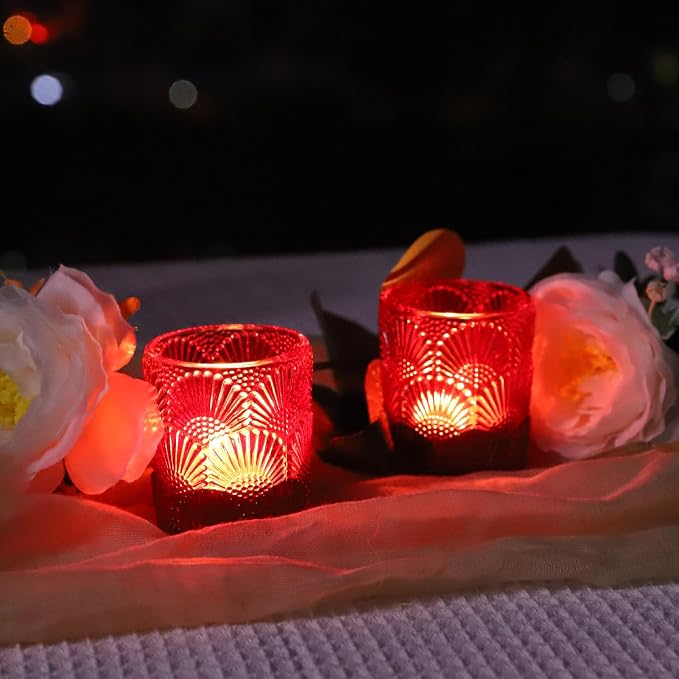 Woho 24pcs Red Votive Candle Holders Boho Style for Christmas Decorations