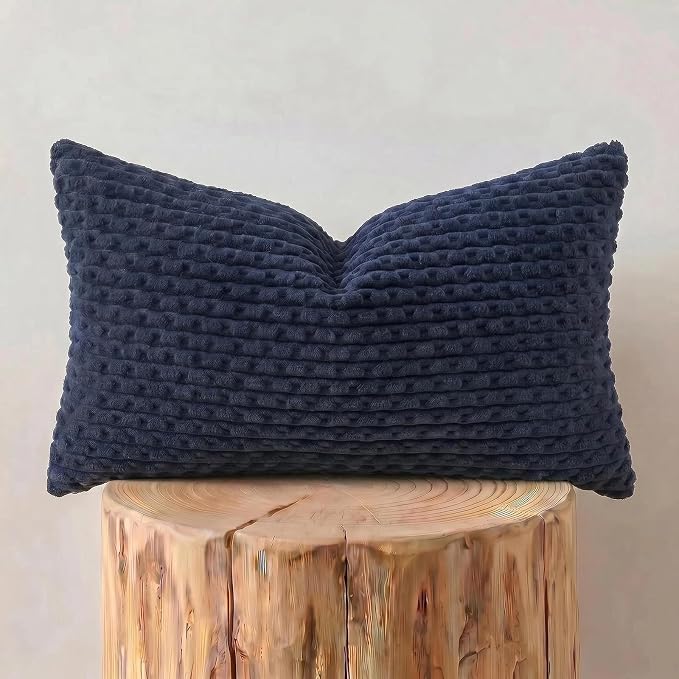 Fancy Homi 2 Packs Navy Blue Long Lumbar Decorative Throw Pillow Covers 16x24 Inch for Couch Bed Sofa, Modern Farmhouse Boho Home Decor, Soft Cute Plush Corduroy Rectangle Cushion Case 40x60 CM