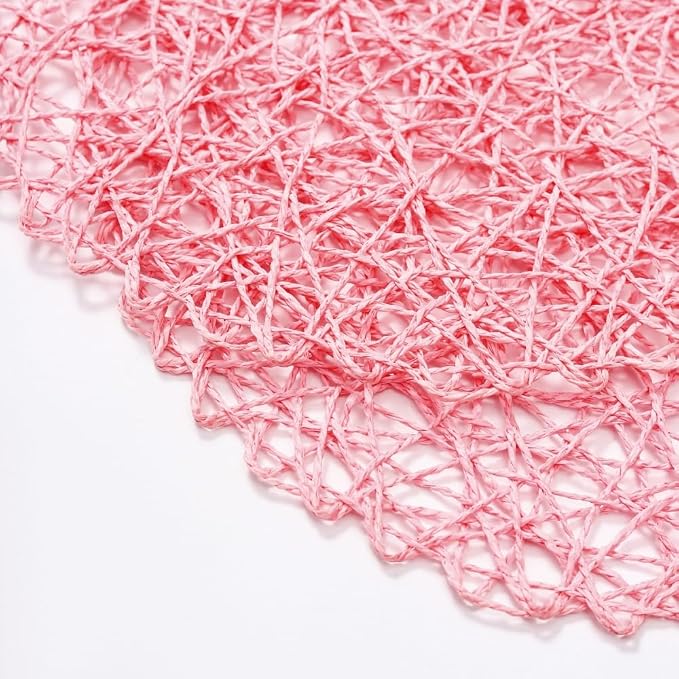IcosaMro Pink Round Placemats Set of 12 for Dining Table, 13 Inches Paper Woven Boho Small Decorative Circle Place Mat for Wedding Christmas Thanksgiving Day Holiday Dinner, Pink