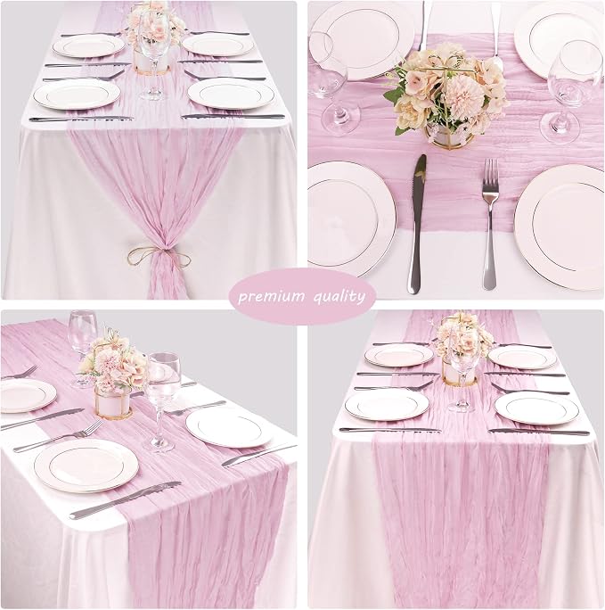 Fivenl 12 Pack Cheesecloth Table Runner 35x72 Inch Boho Gauze Rustic Cheese Cloth Long Romantic for Wedding Bridal Shower Birthday Party Decor (Pink Purple)
