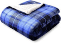 SOCHOW Sherpa Plaid Fleece Throw Blanket, 50 x 60 inches, Blue | Double-Sided Super Soft Luxurious Bedding Blanket