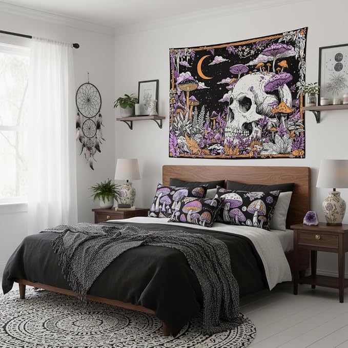 Accnicc Mushroom Skull Tapestry 60 x 44 Inch