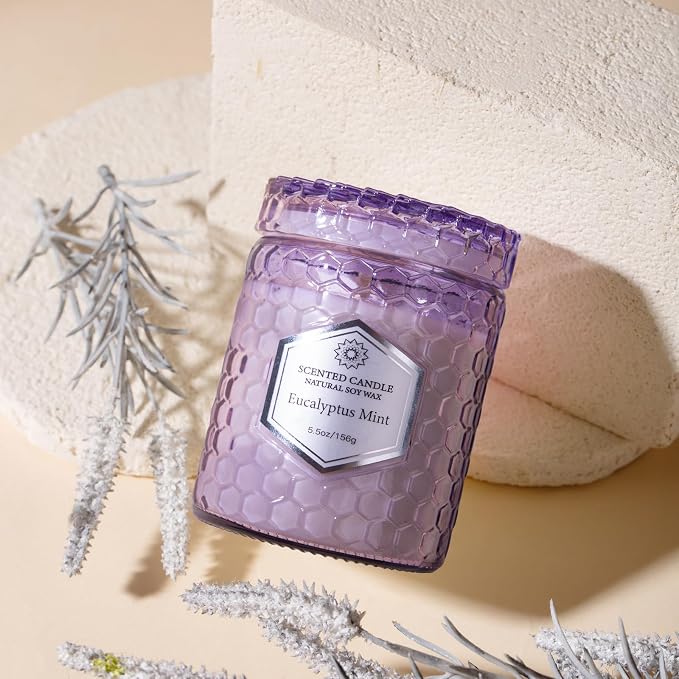 Candles for Home Scented, Purple Jar, 6 Pack | Natural Soy Wax, Cotton Wick, 33Oz, 240 Hrs Burning Time, Reusable Décor, Aromatherapy Gift Set for Women Home & Office
