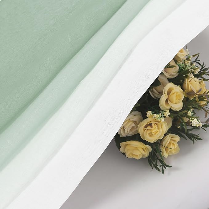 DWCN Light Sage Ombre Sheer Curtains - 84 inches Long Faux Linen Gradient Semi Voile Curtains for Bedroom and Living Room, Set of 2 Grommet Top Window Curtain Panels, 42 x 84 Inches Long, Sage Green