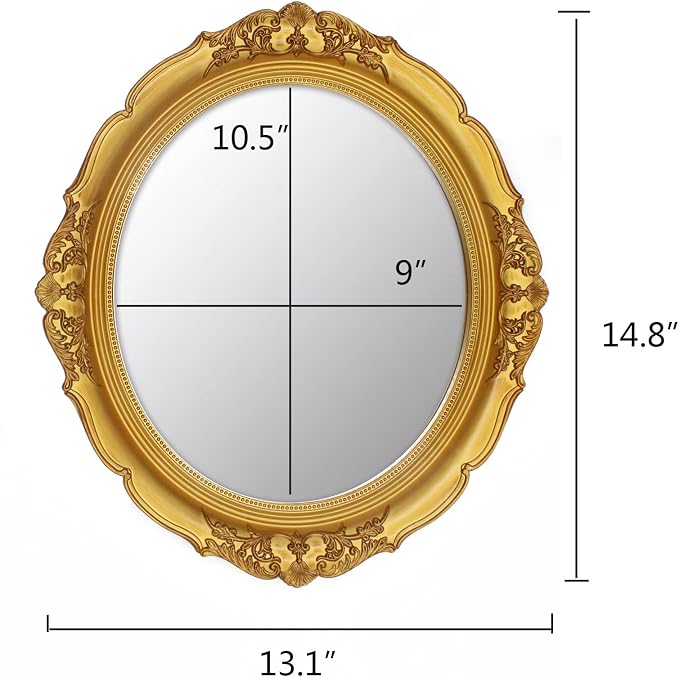 Eaoundm 13.1 x 14.8 inchs Decorative Wall Mirror Oval (Gold) | Vintage Hanging Mirrors for Bedroom Living-Room Dresser Decor