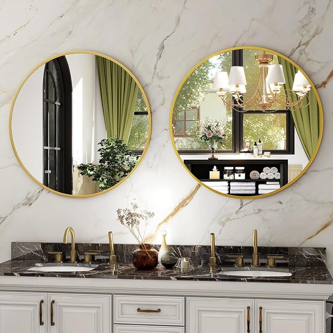 HARRITPURE Round Mirror 20 Gold Wall Mounted Circle Mirrors | Vanity Mirror with Aluminum Alloy Frame, Modern Decoration for Bathroom, Living Room, Vanity, Bedroom, Entryway