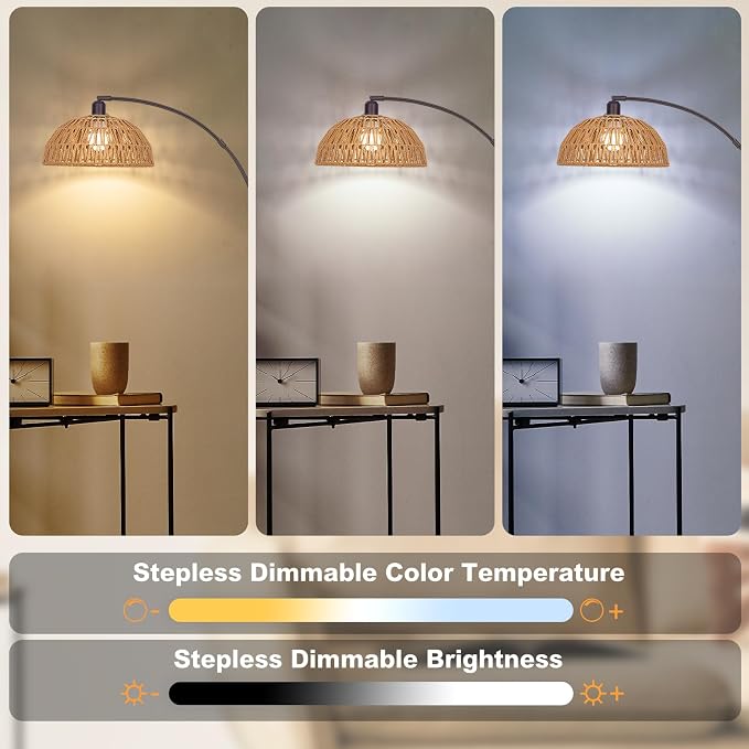 Brilvibera Boho Floor Lamp with Remote Arc Tall Lamp
