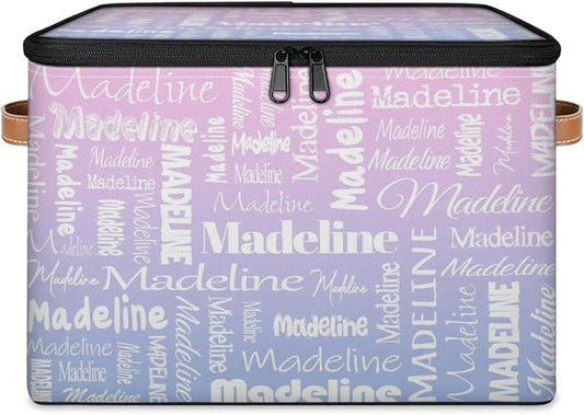 Custom Name Storage Basket, Personalized Keepsake Box, Pink Purple