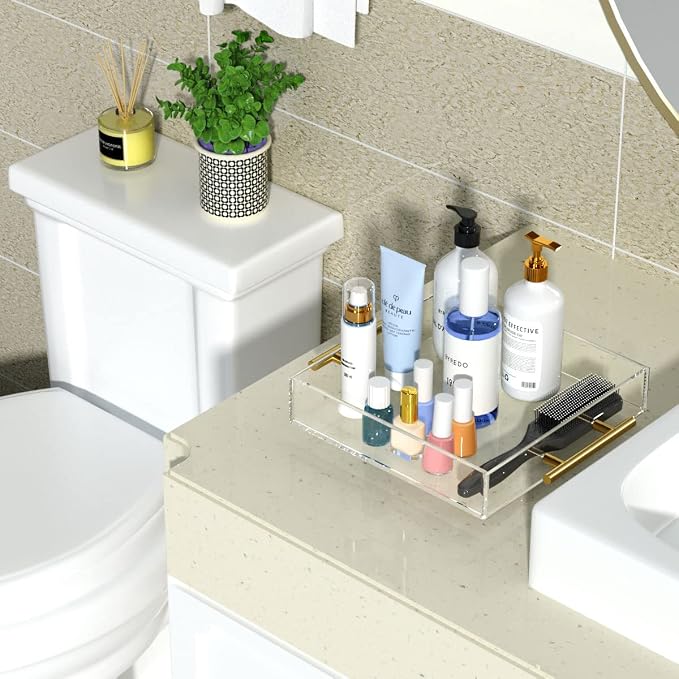 NIUBEE Acrylic Tray 12x12 Inches - Clear Serving Tray Organizer with Handle