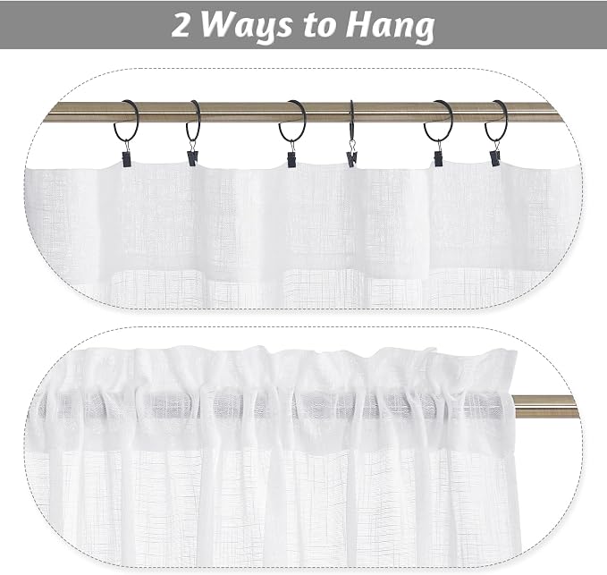 RYB HOME White Semi Sheer Curtains 54 inches Long for Living Room | Light Filtering, Privacy Protection, Linen Textured, for Bathroom Office Study Room, White, W42 x L54, 2 Panels