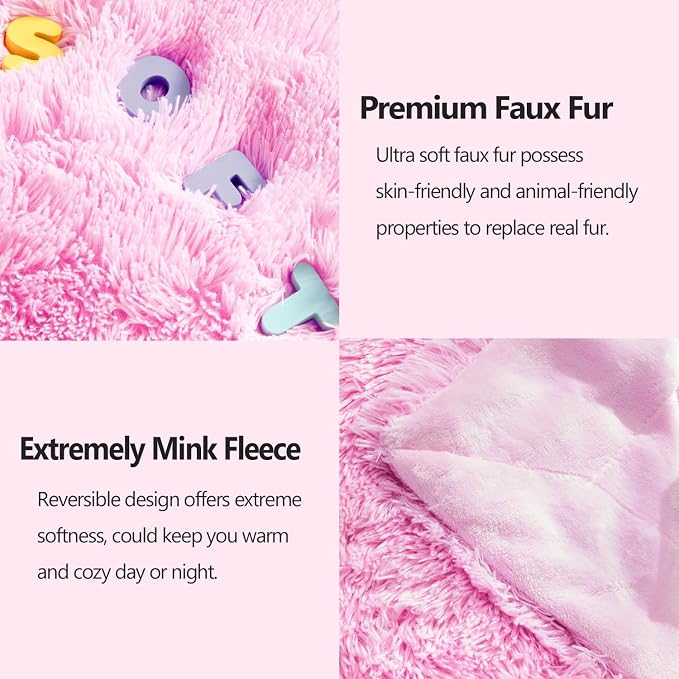 GONAAP Fuzzy Faux Fur Twin Blanket for Couch, Light Pink, 60"x80" | Warm Cozy Plush Shaggy Decorative Reversible Thick Non-Heated Fleece Blanket for Sofa Bed, Gift for Women Men, All Season Use