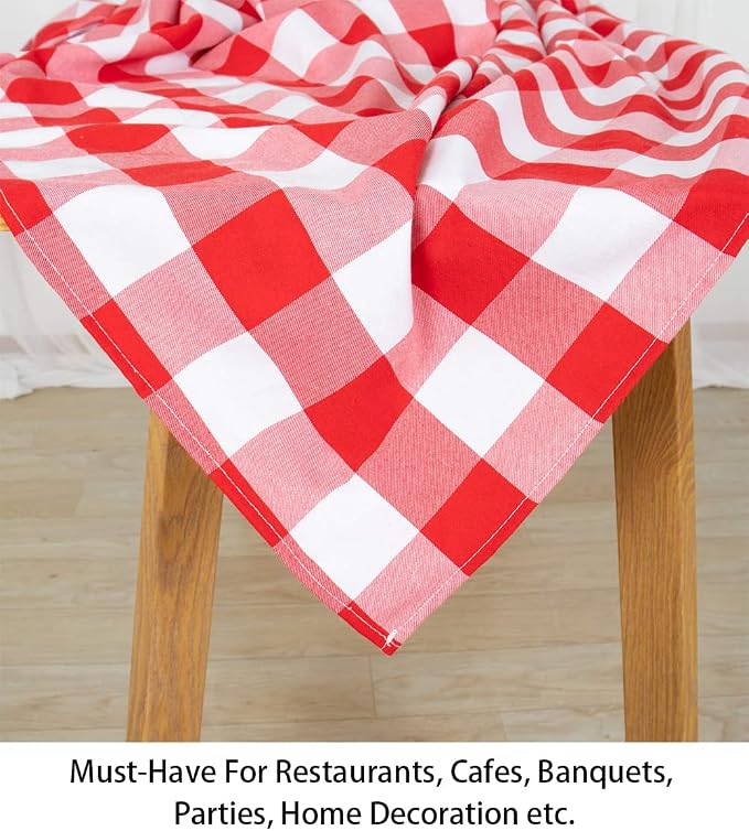 ShinyBeauty 60''x60'' Red & White Checkered Tablecloth - Cotton Farmhouse Plaid, Wrinkle-Resistant, Fits 4-6 Seats - Perfect for Dining, Outdoor, Parties, Home Buffalo Plaid Table Cloth