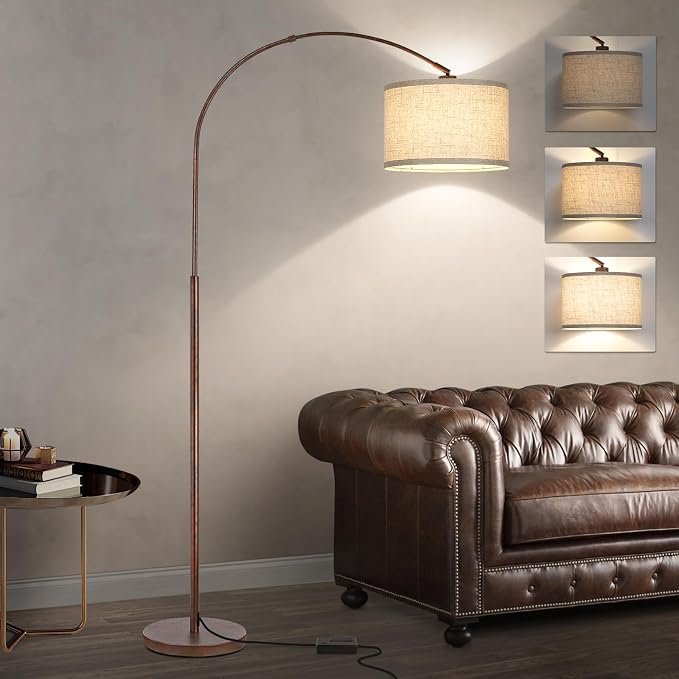 Dimmable Arc Floor Lamps, Antique Bronze Lamp with Adjustable Hanging Shade