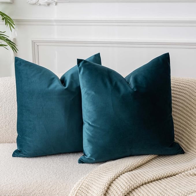 Throw Pillow Covers Set of 2 Velvet Cushion Covers 14x14,Peacock Blue