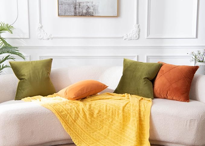 JUSPURBET Decorative Velvet Throw Pillow Covers 20x20 Set of 2,Olive Green