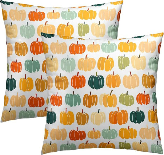 Fall Pumpkin Throw Pillow Cover 24X24 Inch Set of 2 Autumn Orange Pumpkin Outdoor Pillow Cases Colorful Autumn Thanksgiving Harvest Farmhouse Square Cushion Cover For Sofa Couch Porch Patio Home Decor