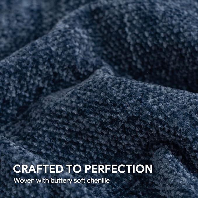 RECYCO Chenille Throw Blanket for Couch, 60"x80", Blue | Super Soft Knit Throw Blanket with Fringe Tassels, Lightweight Knitted Throw, Cozy, Ideal for Sofa Chair Bed Living Room Gift