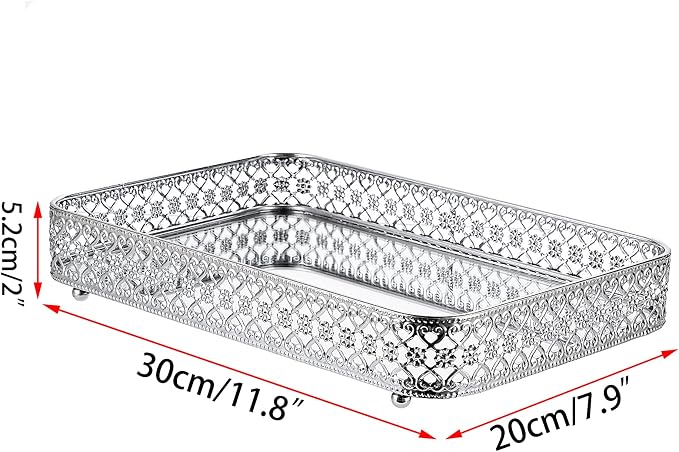 ELLDOO Silver Mirror Glass Perfume & Makeup Vanity Tray, Medium Size