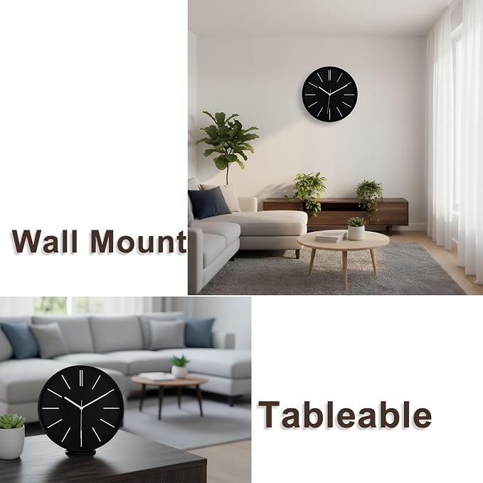 zyzamay Modern 12 Inch Round 3D Wall Clock, Black, Silent Quartz Battery Operated, Easy to Read, Accurate Time, Modern Style