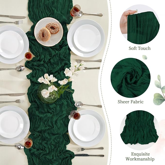 6 Pack Emerald Green Cheesecloth Table Runner 35×120 Inch Boho Home Decor | Rustic cheese cloths Sheer Gauze for Wedding Bridal Baby Shower Birthday Party Table Decor Halloween Thanksgiving Christmas