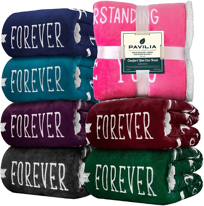 PAVILIA Best Friend Blanket - Friendship Gifts for Women, Soul Sister & Long Distance Bestie Gift, Soft Cozy Sherpa Throw with Sentimental Quotes, BFF Birthday Gift Idea, Pink