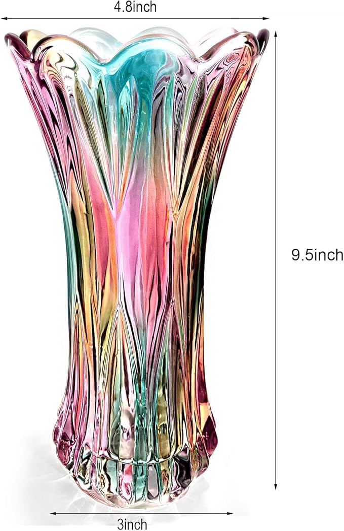 Glass Colorful Vase,Glass Flower Vase Decor for Home Dining Table Living Room,Office Wedding Holiday Party,Handmade Pattern(Phoenix Tail Style)