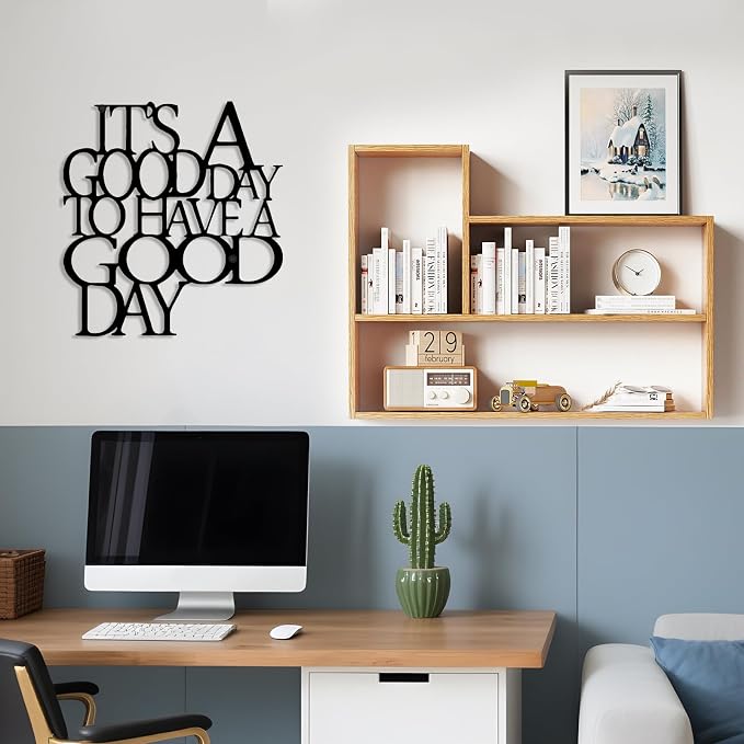 ENKUY 14.3x13.4in Big Size Motivational Metal Wall Art, It's a Good Day Inspirational Metal Wall Decor, Positive Quotes Wall Decor Encouragement Gifts for Office Living Room Bedroom