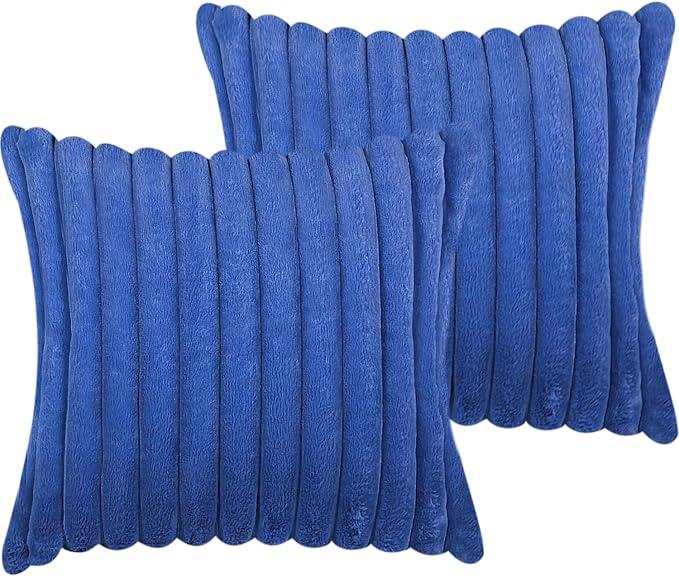 COTEY 18x18 Decorative Faux Fur Throw Pillow Covers Set of 2- Blue