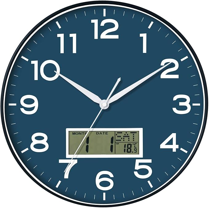 AKCISOT 12 Inch Wall Clock, Silent Battery Operated Analog Clock, Blue | LCD | Office | Kitchen | Living Room | Classroom | Easy-to-read Numbers