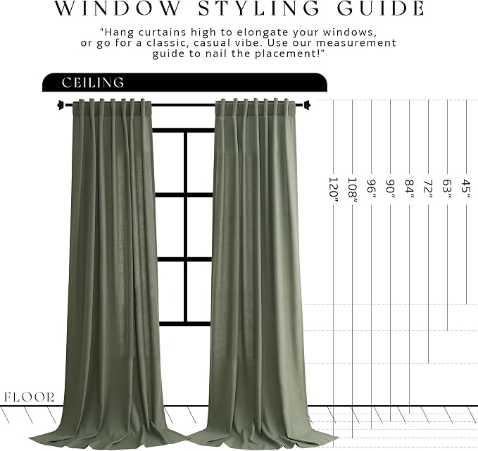 Jowels Olive Green Linen Curtains 86 Inch Long 2 Panels for Living Room | Loden Light Filtering Semi Sheer Curtain, Back Tab Pocket Pleated Look,Farmhouse Textured Privacy Drapes for Bedroom Window