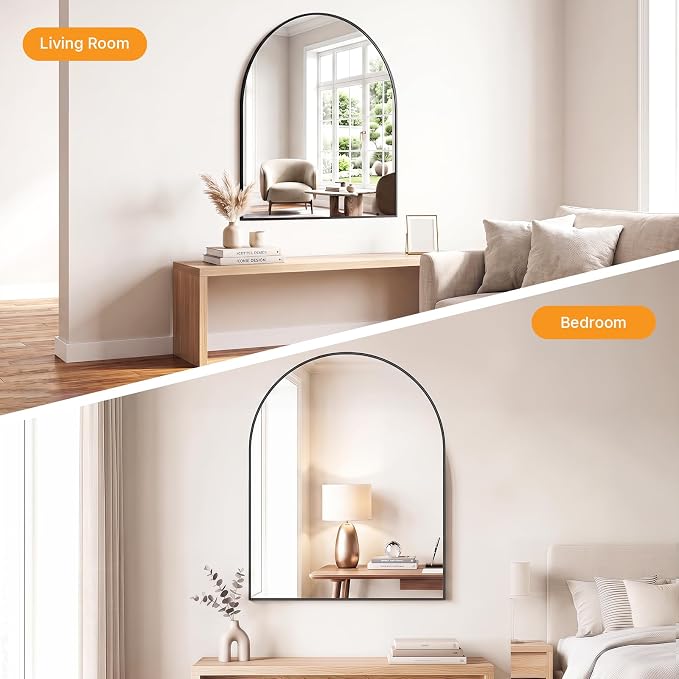 Sweetcrispy 30"x38" Arched Bathroom Mirror, Bathroom Mirrors for Over Sink | Modern Wall Mirrors Arch Decorative for Entryway, Bedroom, Vanity,Horizontal or Vertical Hanging, Black