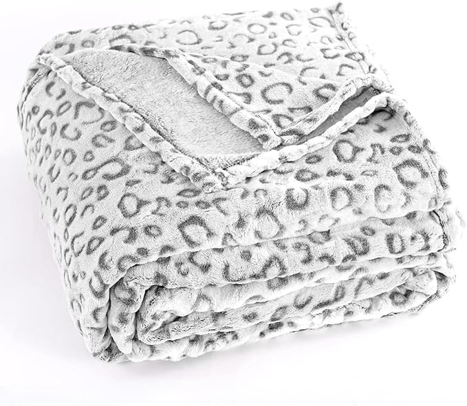 PLEASANT BOULEVARD | Leopard Throw Blanket Fleece, Premium Lightweight Cozy Warm Plush Microfiber Bedspread for Couch Sofa and Bed (Gray, Throw (50 x 60 inches))