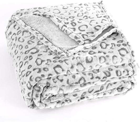 PLEASANT BOULEVARD | Leopard Throw Blanket Fleece, Premium Lightweight Cozy Warm Plush Microfiber Bedspread for Couch Sofa and Bed (Gray, Twin (60 x 80 inches))