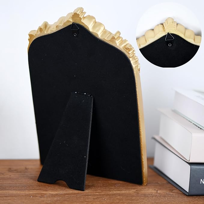 Small Decorative Arched Mirror, Vintage Gold Resin Frame, 6.8 x 10 inches, Wall or Tabletop (Vintage Gold, 6.8 X 10 inches)