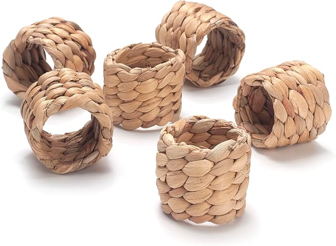 Napkin Rings Set of 24, Handmade Water Hyacinth Boho Napkin Rings, Rustic Farmhouse and Beach-Inspired Rattan Napkin Ring for Elegant Table Decoration, Perfect for Christmas Table Decor, Wedding Decor