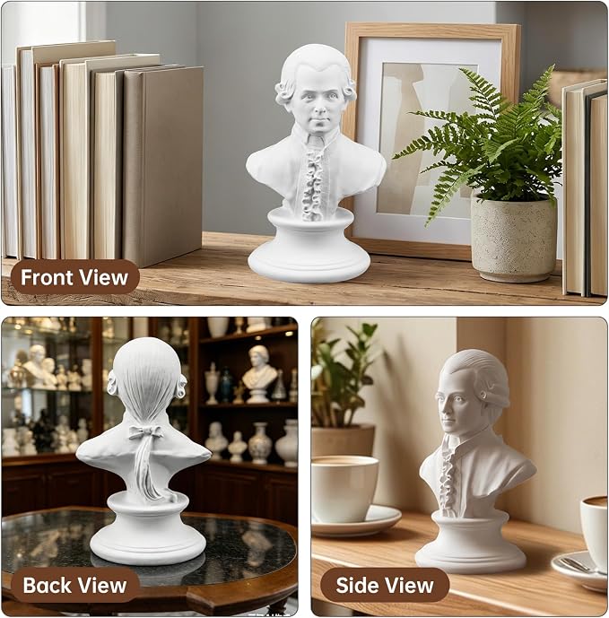 6" Mozart Bust Sculpture, Classic Resin Bust Sculpture Figurine