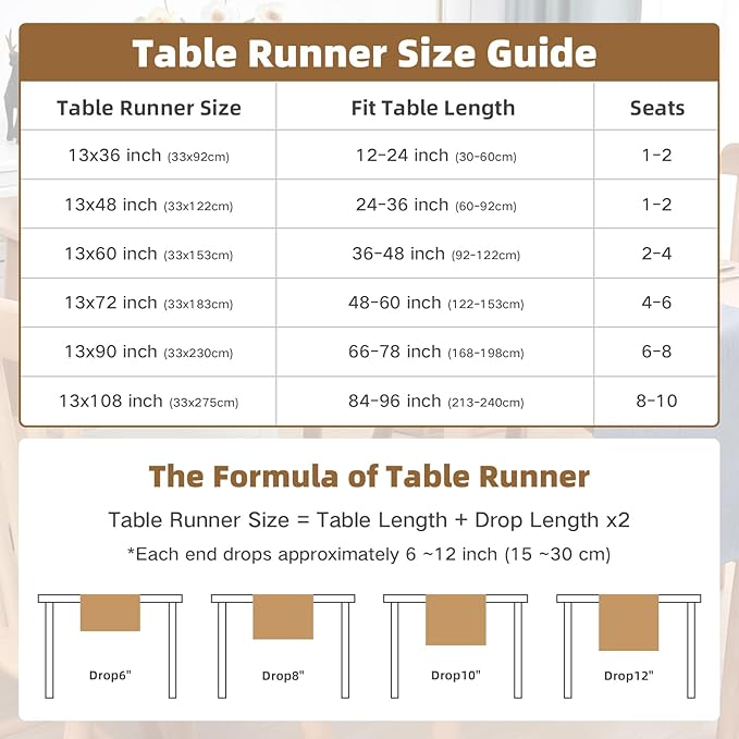 Faux Linen Small Table Runner Water Resistant 13 x 36 in, Brown | Farmhouse Short Table Runners, Coffee Table Runner, Dresser Runners for Bedroom, Living Room, Kitchen, Dining, Party