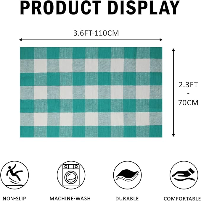 SEEKSEE Buffalo Plaid Outdoor Rug 27.5x43 Light Blue and White Front Door Mat, Layering Rug for Porch, Spring Summer Doormat, Front Porch Rug for Outdoor Entrance Entryway Patio Porch Decor